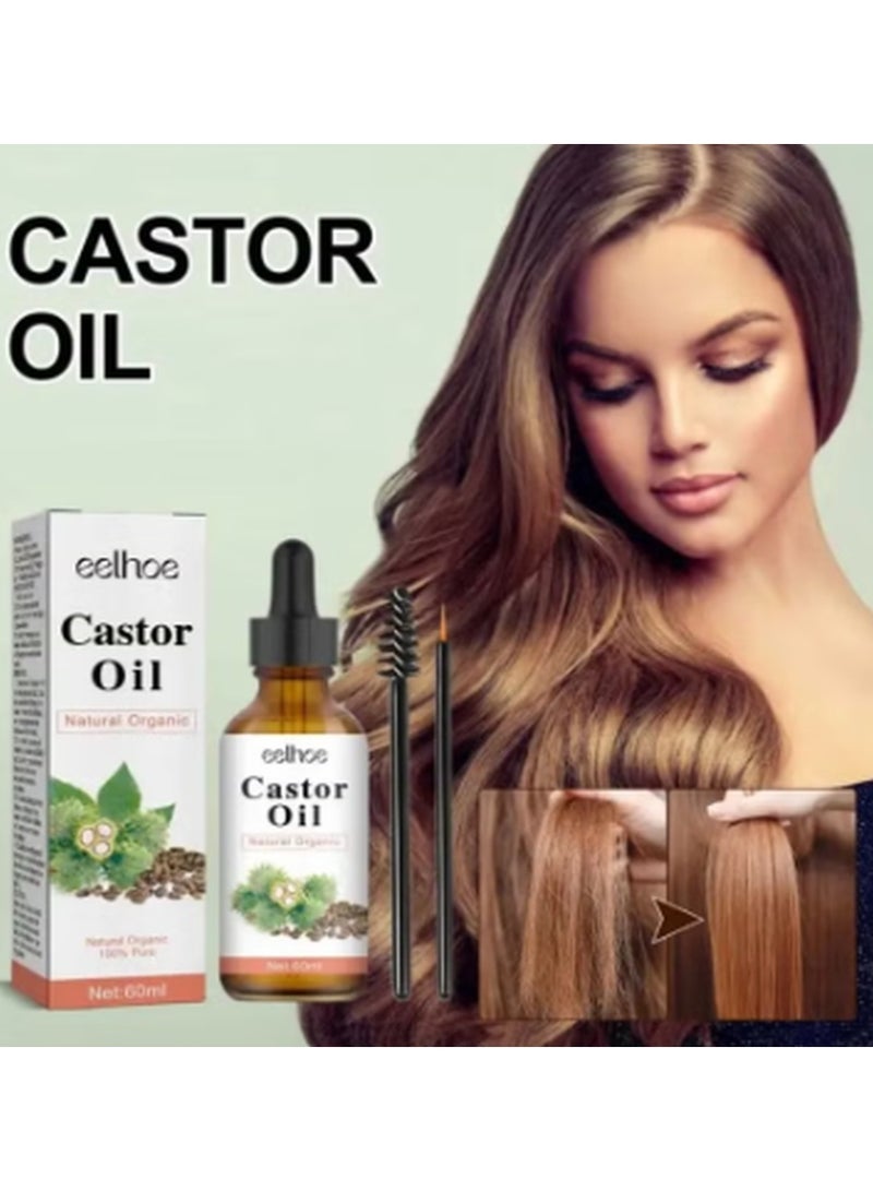EELHOE 60ml Castor Oil for Hair Care Organic Castor Essential Oil Rich in Omega and Ricinoleic Acid for Stronger Hair Lash and Brow Castor Serum for Hair Beard Eyelash Eyebrow Growth and Nails Care Face Serum Castor Oil Face Oil - Image 2